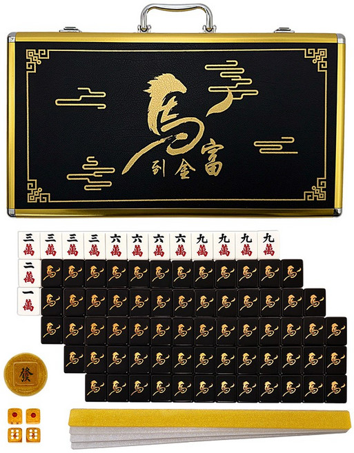 豪華麻將組 附收納盒 骰子 算籌, 黑色, 1套