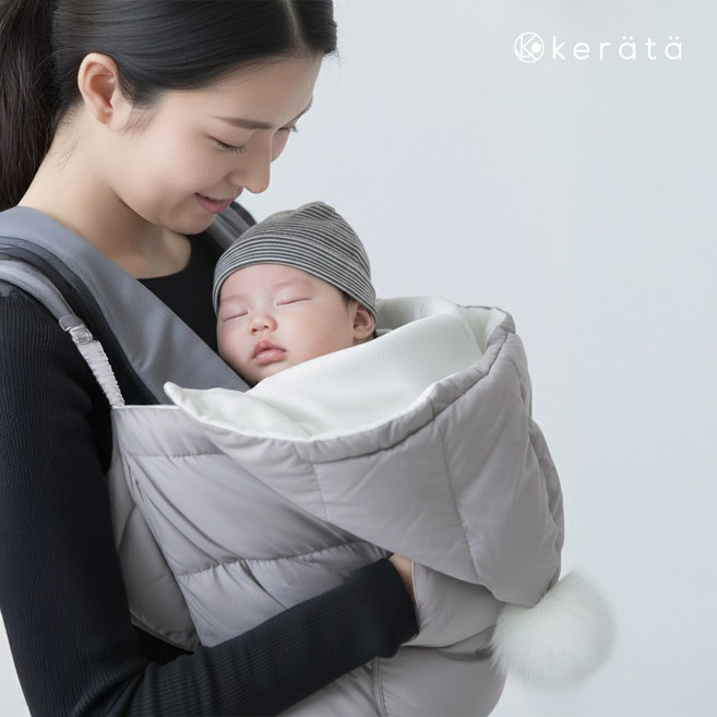 케라타 4way 구스다운 아기띠 워머 방한커버, 스노우그레이