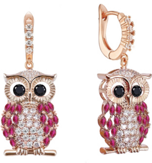 [혜성주얼리] 샬럿 스왈 오닉스 레드루비 부엉이 금전운 행운 복 로즈골드 귀걸이