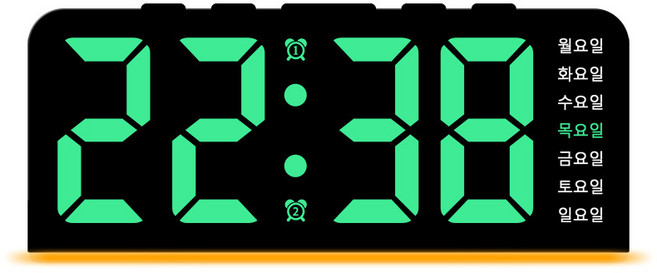 Allilio 심플스타일 LED 디지털 전자 탁상시계 날짜 온도 알람 무소음 알람시계, 그린