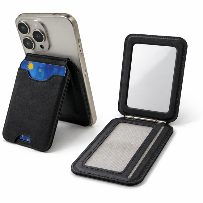 맥세이프 거울 스탠드 휴대폰 카드지갑 MagSafe 마그네틱 자석 부착형 핸드폰 카드케이스, 1개, black