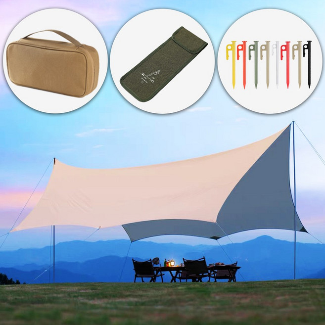 씽크라이프 210D 옥스포드 원단 실버코팅 대형 캠핑 타프 세트