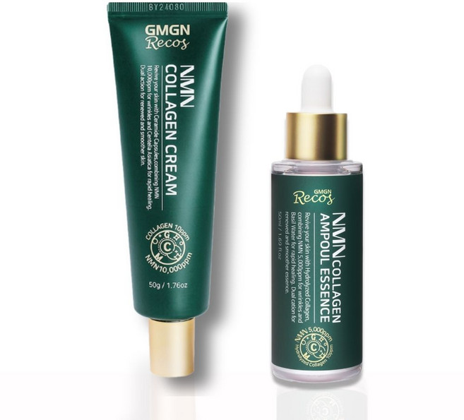 지엠지엔르코스 NMN 안티에이징 콜라겐 2종 나이아신아마이드 주름 케어 크림 에센스 세트 아데노신 주름개선크림 얼굴 팔자 눈가주름 피부 리프팅 탄력 개선, 1개