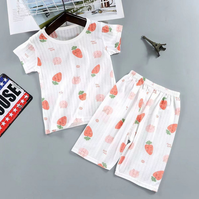 兒童睡衣 短袖套裝 夏季新款棉質 空調服 男女寶寶卡通家居服 90-140碼