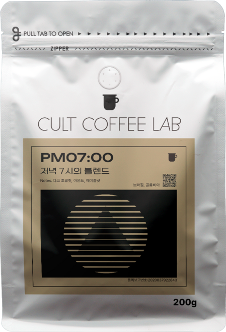 컬트커피랩 고소한 너티초코 카라멜 은은한 과일향 저녁7시 블렌드 커피원두, 200g, 1개, 홀빈(분쇄안함)