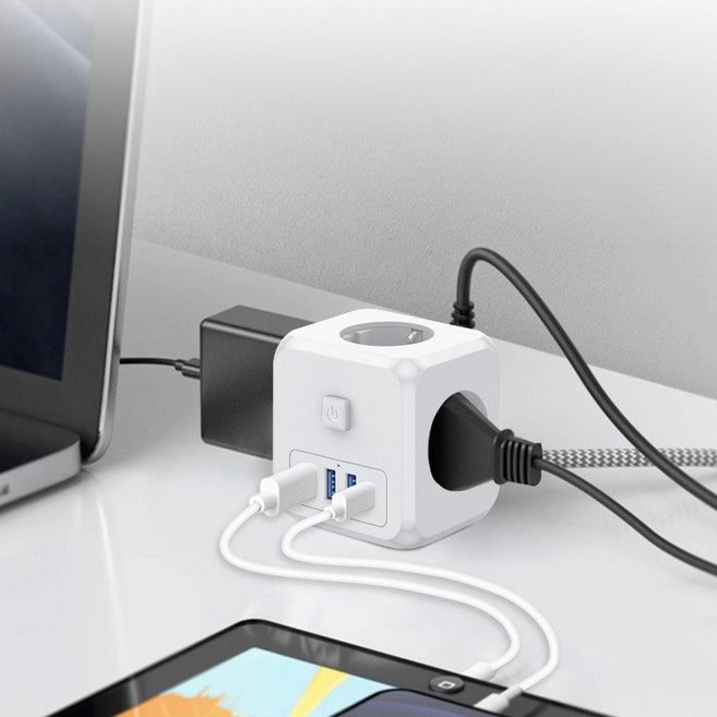 MD홍 큐브멀티탭 USB 멀티콘센트 책상 위에서 쓰기 좋은 1.2m 화이트 1개, 120cm