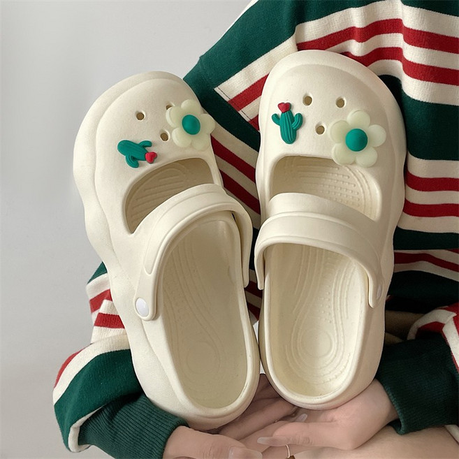 곰돌이샵 귀여운 선인장 파츠 메리제인 EVA 샌들 슬리퍼 발레코어 클로그 여성 아쿠아 샌들