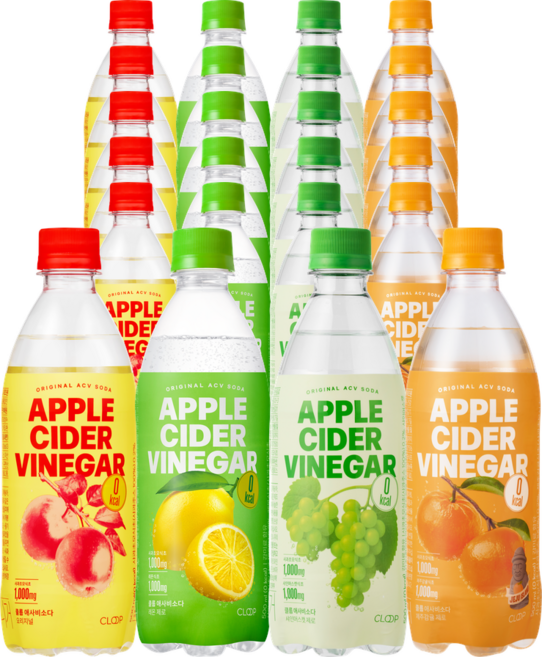 클룹 애사비소다 4종 24개세트 (사과+레몬+샤인머스캣+감귤), 24개, 500ml