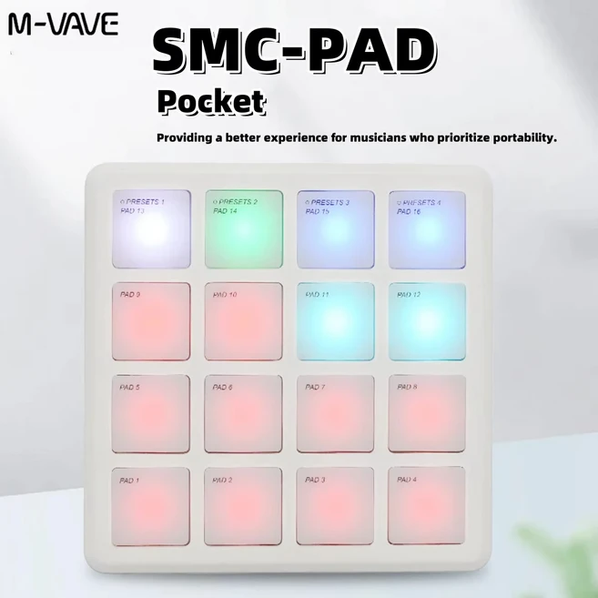 M-VAVE SMC-PAD 무선 MIDI 컨트롤러 적합한 타악기 키보드 USB-C 인터페이스 휴대용 디자인 소형 MIDI 패드, 04 SMC-PAD Pocket