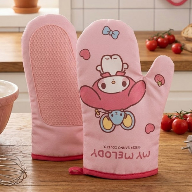 산리오 캐릭터 오븐장갑 2p 마이멜로디 실리콘 미끄럼방지 베이킹 에어프라이어 오븐용 장갑, 1개, 핑크