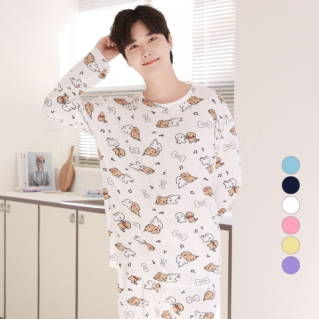 투와이 몰티즈 남녀공용 피치 긴팔 파자마 상하세트 MG310