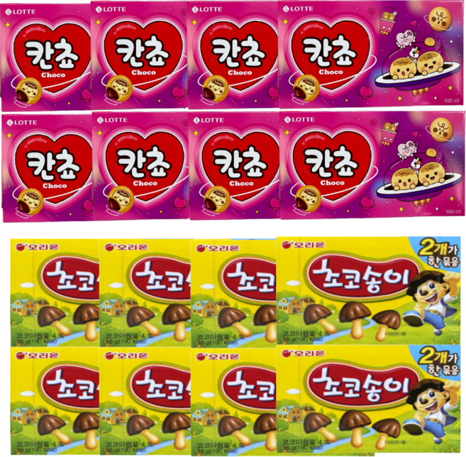 오리온제과 초코송이 72그램 + 롯데제과 칸쵸 108그램 (판매원 주식회사 씨엠몰), 180g, 4세트