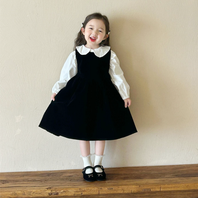 해피델리 드리미 퍼프소매 BL 벨벳원피스세트