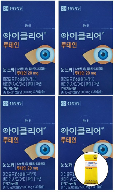 아이클리어 루테인 루태인 누테인 눈 노화 건강 아연 비타민 a c d e 아연 셀렌 식물성 캡슐 중년 부모님 식약처인증 건강기능식품 / 맘하우스 비타민c 증정, 4개, 30정