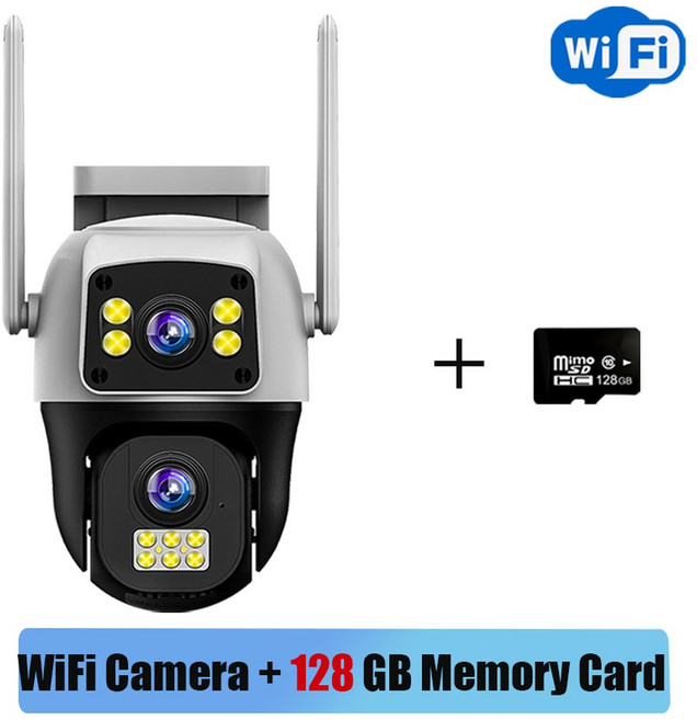 홈 카메라 8MP 4G Sim 카드 듀얼 렌즈 스크린 무선 WiFi 야외 감시 인간 감지 보안 보호 PTZ IP, WiFi Cam Add 128G, AU 플러그, CHINA