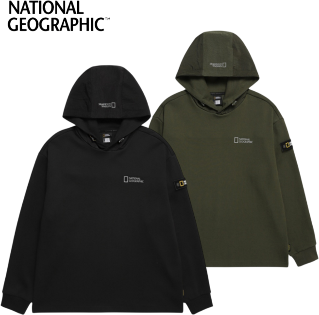 [매장발송]내셔널지오그래픽 남녀공용 후디 세미오버핏 우븐 배색 포인트 디자인 방수후드티