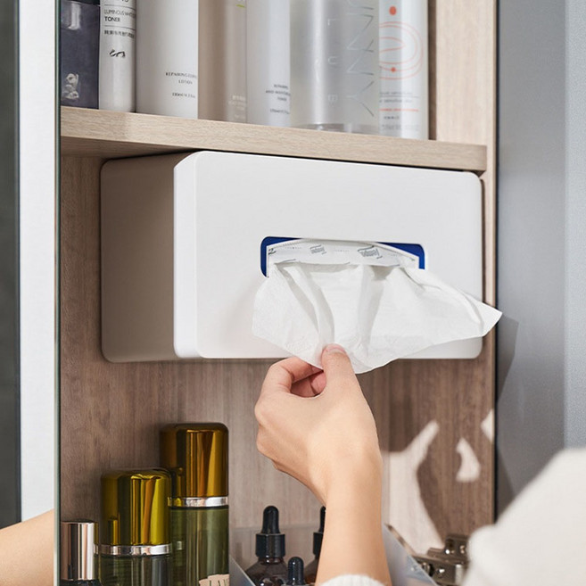 HK sell 스프링톡 마그네틱 부착 무타공 티슈 케이스, 1개, 화이트 대형