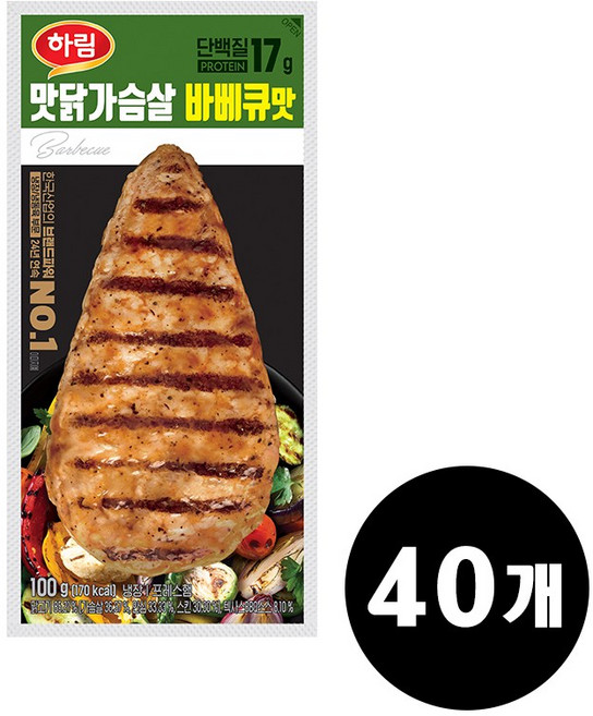 하림 닭가슴살 바베큐맛 100g, 40개
