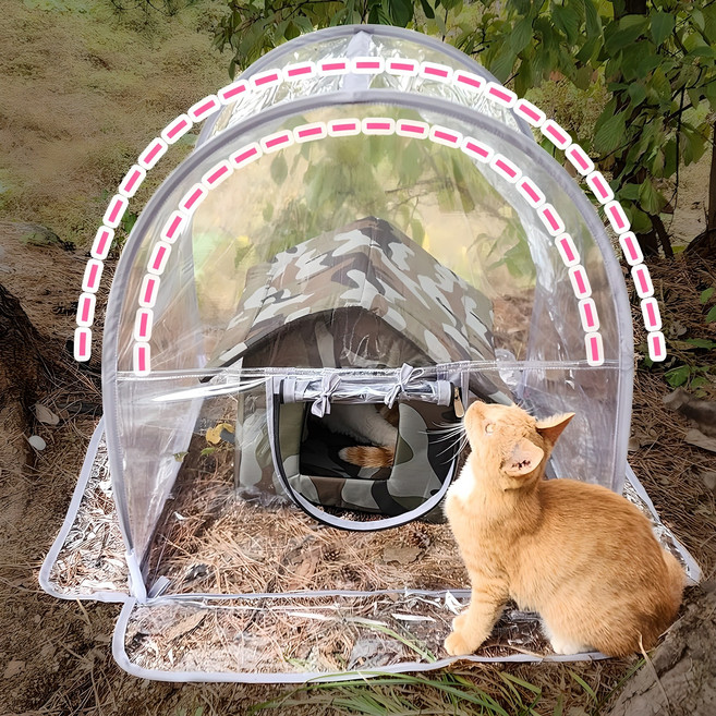 고양이 비닐하우스 길고양이 야외집 겨울집 길냥이 비닐집 바람막이 라운드형, 1개, 투명