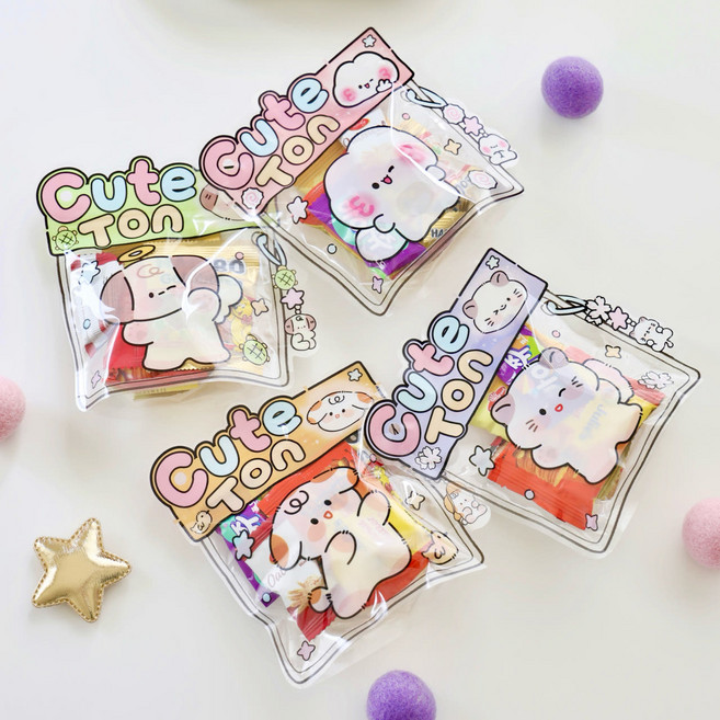 젤리키키 구디백 지퍼백 포장 봉투 어린이집 생일 선물 포장 봉투, 50개, 컬러풀애니멀