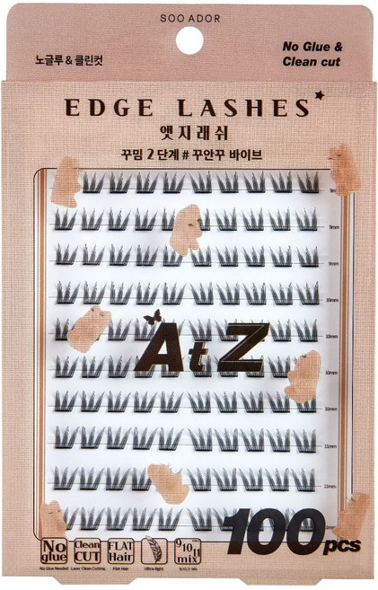 수아도르 앳지래쉬 노글루 속눈썹 꾸밈 2단계 #꾸안꾸바이브 9mm 10mm 11mm 대용량 100pcs, 1개, 블랙
