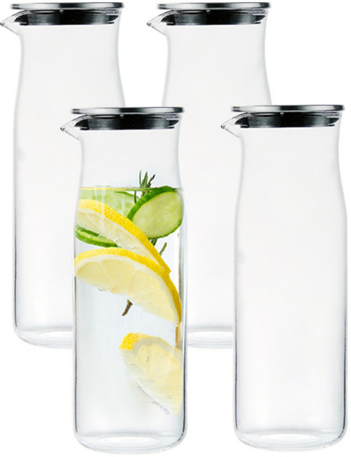 솔레이 스텐뚜껑 내열유리 냉장고 물병 보틀, 4개, 1000ml, 투명