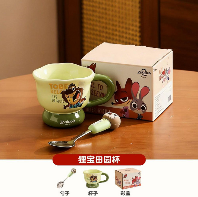 주토피아 세라믹 머그컵 선물세트 주디 닉 캐릭터 찻잔, 두더지 350ml+스푼