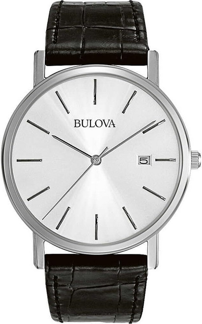 Bulova 남성 Classic 3-Hand 캘린더 날짜 쿼츠 시계 가죽 스트랩 버클 37mm