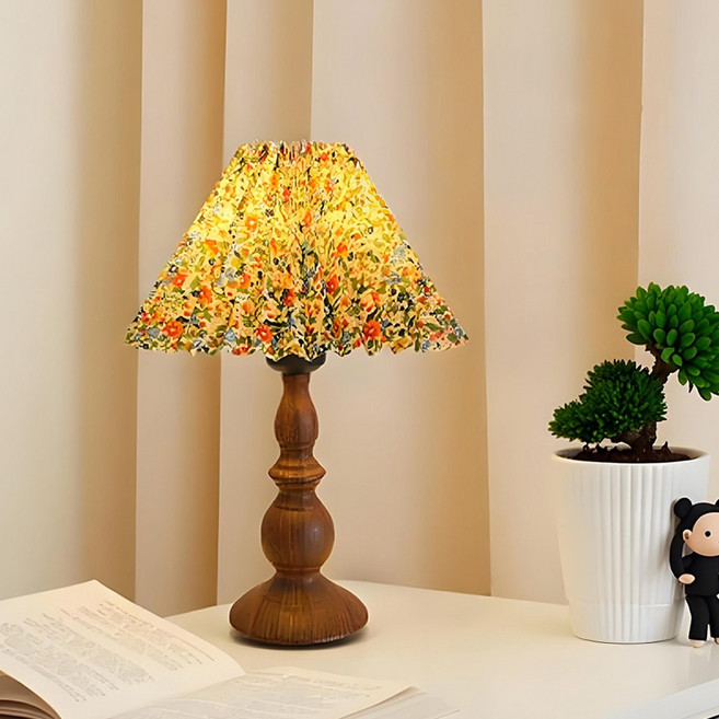 Mayho 빈티지 엔틱 무드등 플리츠 쉐이드 거실스탠드조명 밝기 조절 인테리어 조명, 플로럴