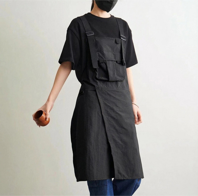 Holotap 방수 카페 앞치마 앞트임 업소용 앞치마 남녀공용, 1개, 블랙