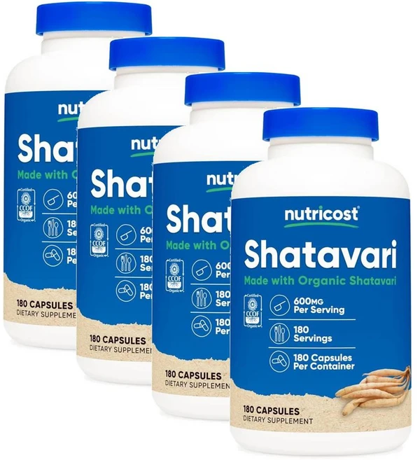 뉴트리코스트 샤타바리 600mg 캡슐 Nutricost Shatavari, 4개, 180정 - 쿠팡