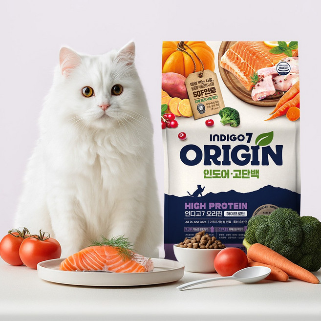 샘플사료 인디고7 오리진 고단백 하이프로틴 고양이 사료, 5개, 40g, 닭+연어