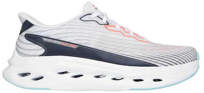 136452 Skechers 남성용 맥스 쿠셔닝 글라이드 스텝 사파이어 핸즈프리 슬립온 스니커즈 화이트/멀티 7.5 X-와이드