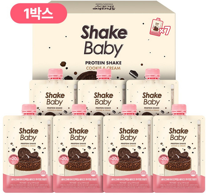 쉐이크베이비 단백질 쉐이크 쿠키앤크림맛 파우치, 7개, 45g