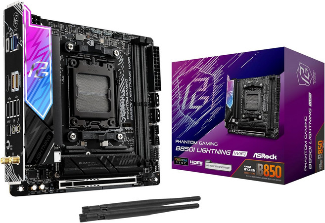 ASRock AMD B850i 라이트닝 WiFi 6E 소켓 AM5 Ryzen 900080007000 시리즈 DDR5 8200+ OC MHz 128GB 미니 ITX 마더보드 M.2