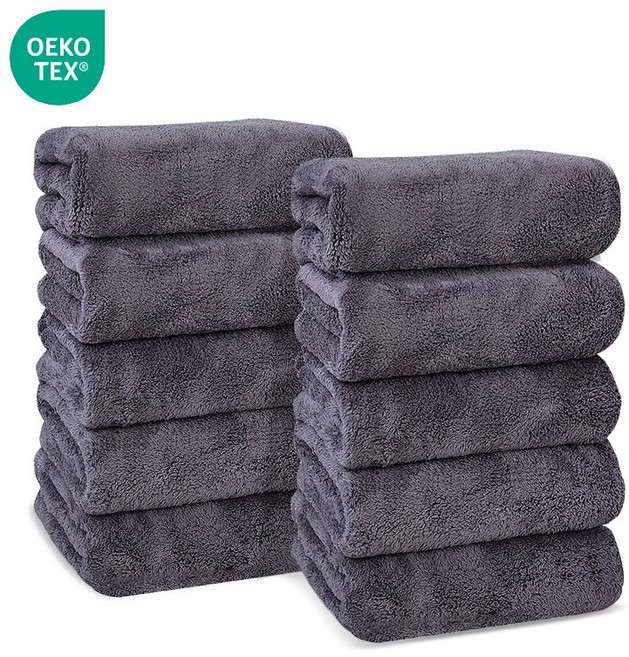 LUNOO 프리미엄 300수 면사 수건 오코텍스 인증을 받은 호텔 수건 무형광 세면 타올 집들이 선물 타월 수건 10장, 그레이, 10개