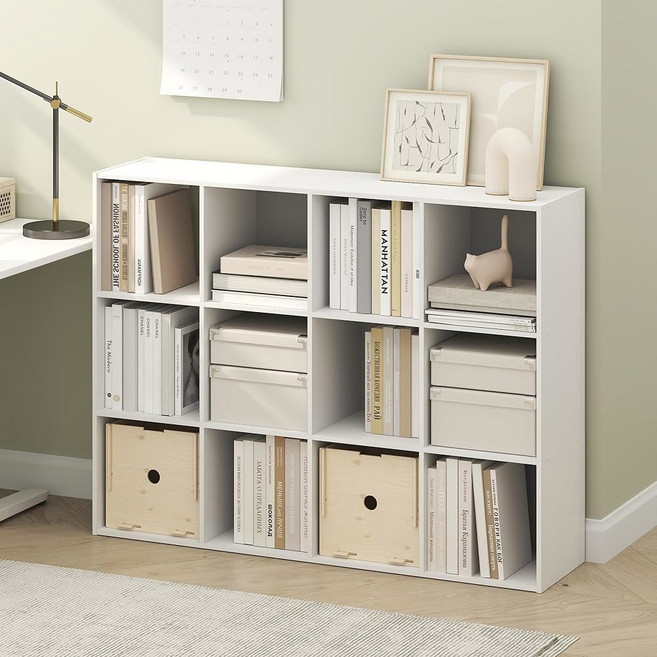 FURINNO PELLI 책장 8큐브 수평 큐브 침실 홈 거실 59.9 47인치) X 121.9CM(11.7 보관 29.9 23.7 오피스 정리함, 4Cube, 화이트.