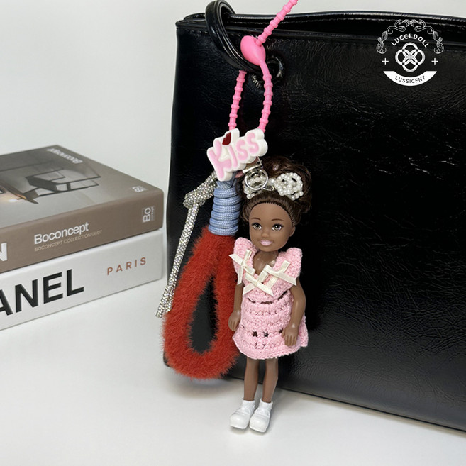 루시센트 루시돌 인형 키링 가방 백참 명품 자동차 키홀더 선물, 핑크 리본 원피스 누니