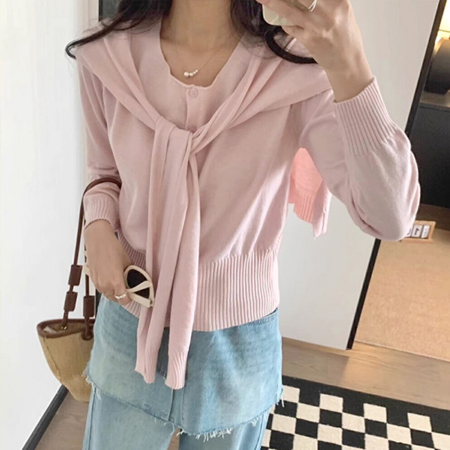 라라홀리 로맨틱 세일러 케이프 세트 파스텔 니트 가디건