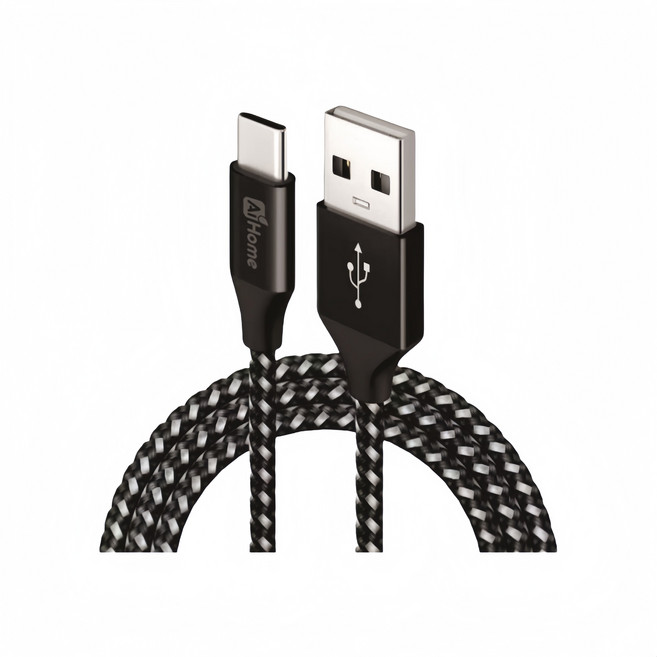 Ai Home Type-C充電線 尼龍編織傳輸線, 黑灰色, 1個, 100cm