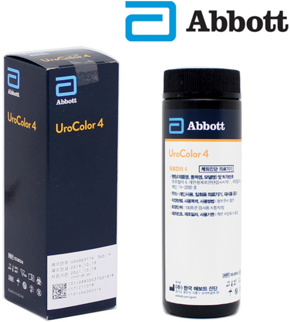 애보트 유로칼라4 소변검사 스틱 4종 100매 당뇨 단백뇨 혈뇨 유린스틱 소변검사키트, 1개, 100개입