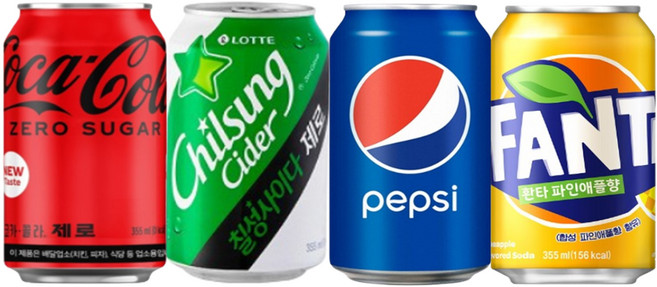 뚱캔 제로 4종 혼합 업소용 코카콜라 제로+칠성사이다 제로+펩시+환타 파인애플 355ml 총24캔 세트