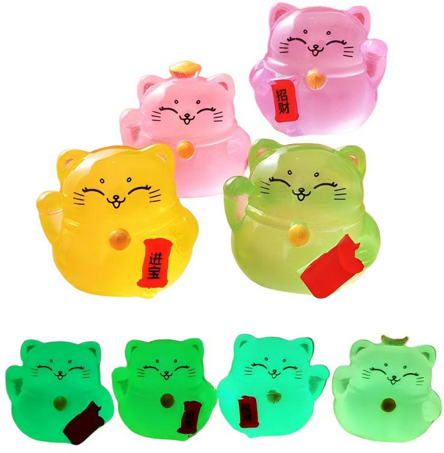 행운을 가져다주는 야광 고양이 피겨 4p 세트, 4가지 컬러