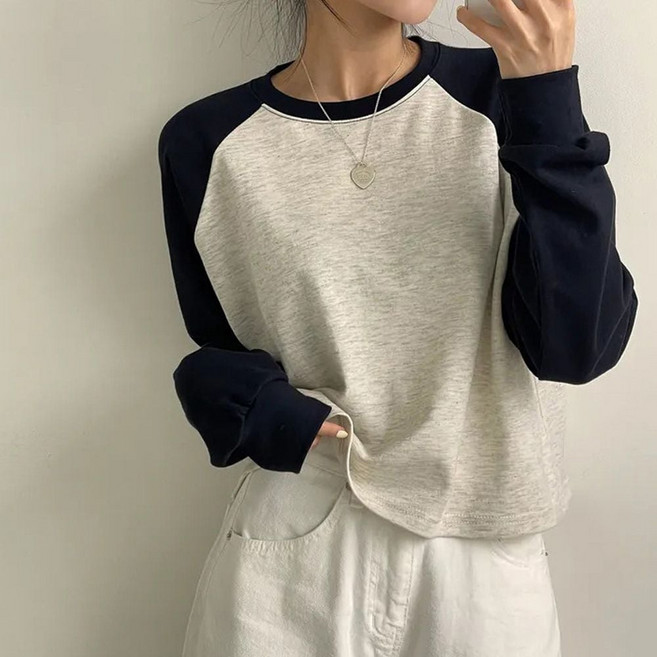 빈티지 나그랑 루즈핏 반크롭 간절기 긴팔 티셔츠