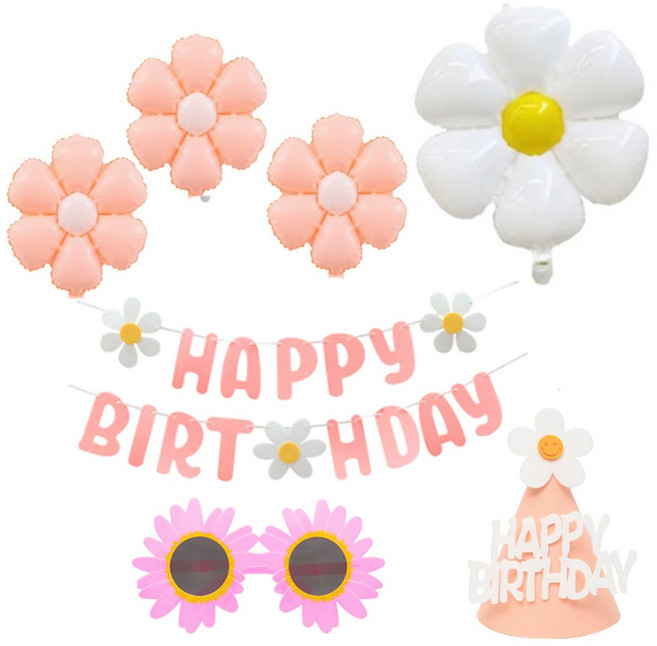 파리스 데이지 풍선 펠트 가랜드 생일파티 세트 홈파티, 1개, 2)핑크