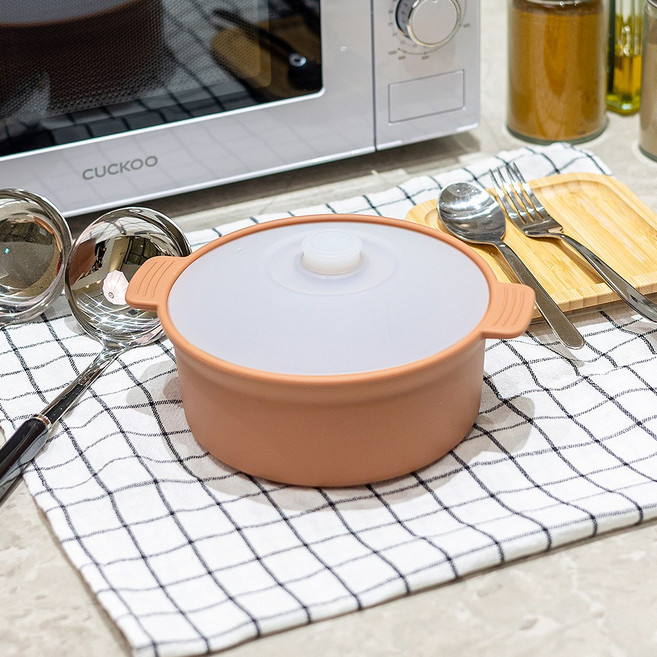 꿈꾸는리빙 국산 실리콘 계란찜기 전자레인지 용기 무독성 찜기 주방용품, 대형 원형 / 바디:피치베이지 / 뚜껑:반투명, 1개