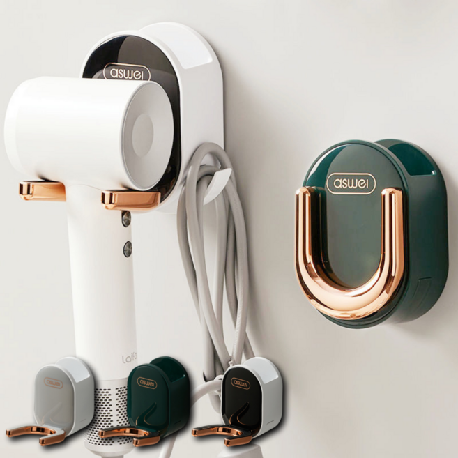 리빙둘 접이식 무타공 드라이기 거치대, 그린, 1개