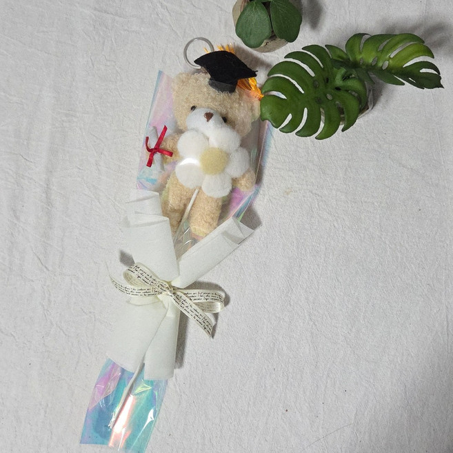 학사모곰인형꽃다발 인형키링 졸업꽃다발 한송이 단체꽃다발, 1개, 학사모인형