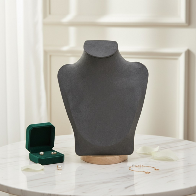 목걸이 마네킹 원목 목걸이 거치대 목상, 다크그레이벨벳, 1개