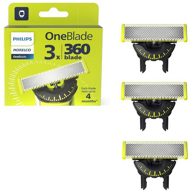 필립스 Norelco OneBlade 360 교체용 블레이드 전기 면도기 트리머용 내구성 있는 스테인리스 스틸 트림 엣지 2팩 QP420/80 248155, 3 Count (Pack of 1)